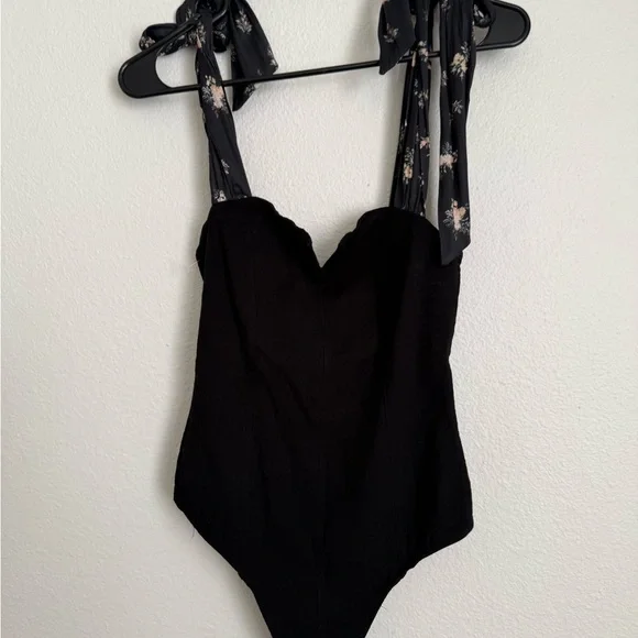 Free people Movement by Free People Black Bodysuit with Floral Accents - Picture 4 of 8